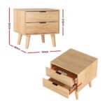 Artiss Bedside Table 2 Drawers - Pine - Image 2