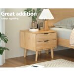 Artiss Bedside Table 2 Drawers - Pine - Image 4