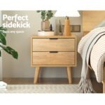 Artiss Bedside Table 2 Drawers - Pine - Image 5