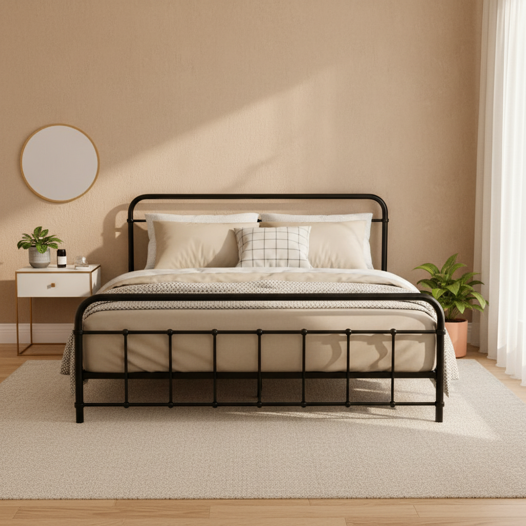 MBED-C-LEO-Q-BK-202509171648-00 Artiss Bed Frame Metal Bed Frame LEO - Queen (Black) - Image 1