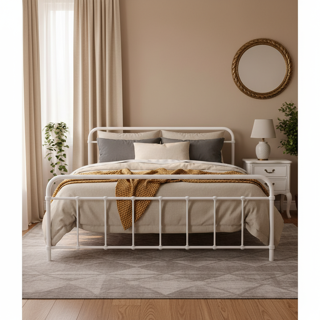 MBED-C-LEO-Q-WH-202509171652-00 Artiss Bed Frame Metal Bed Frame LEO - Queen (White) - Image 1