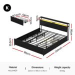 Artiss Metal Bed Frame King Size Storage Headboard Charge Station LED 4 Drawers - Image 2