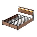 Artiss Metal Bed Frame Queen Size LED Storage Headboard USB Charge 4 Drawers - Image 2