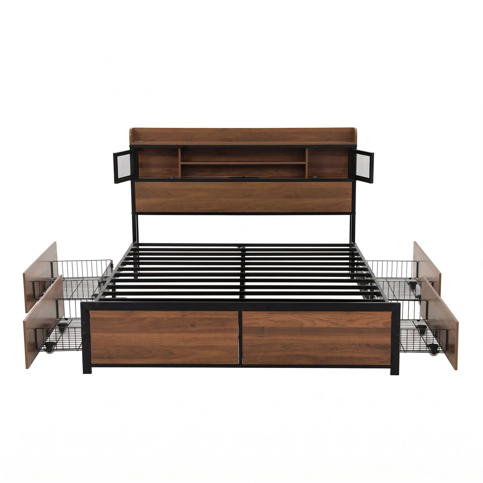 MBED-D-EVA-D-WD-AB-00 Artiss Double Bed Frame with Charging Station 4 Drawers Storage Oak - Image 1