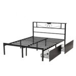 Artiss Queen Bed Frame with Charging Station & Storage Drawers Metal - Image 2