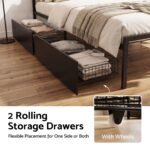 Artiss Queen Bed Frame with Charging Station & Storage Drawers Metal - Image 6