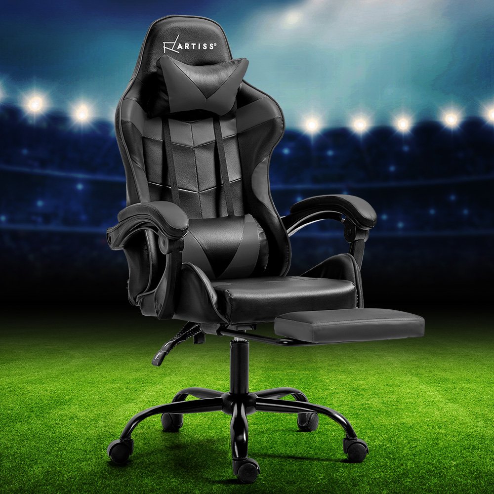 OCHAIR-G-R4775-FT-BK-GY-120193-04 Artiss Gaming Office Chair Executive Computer Leather Chairs Footrest Grey - Image 1