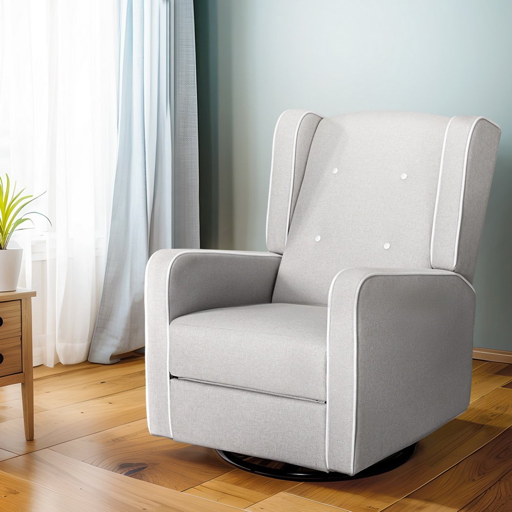 RECLINER-A15-FA-GY-150732-06 Artiss Recliner Armchair 360� Swivel Grey Fabric - Image 1