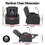 Artiss Power Lift Recliner Chair with Massage and Heat for Elderly, Electric Sofa Reclining Chair with USB and Phone Holder, PU Leather Comfy Armchair for Living Room, 2 Cup Holder & 4 Pockets, Black - Image 2