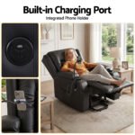 Artiss Power Lift Recliner Chair with Massage and Heat for Elderly, Electric Sofa Reclining Chair with USB and Phone Holder, PU Leather Comfy Armchair for Living Room, 2 Cup Holder & 4 Pockets, Black - Image 5
