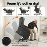 Artiss Power Lift Recliner Chair with Massage and Heat for Elderly, Electric Sofa Reclining Chair with USB and Phone Holder, PU Leather Comfy Armchair for Living Room, 2 Cup Holder & 4 Pockets, Black - Image 6