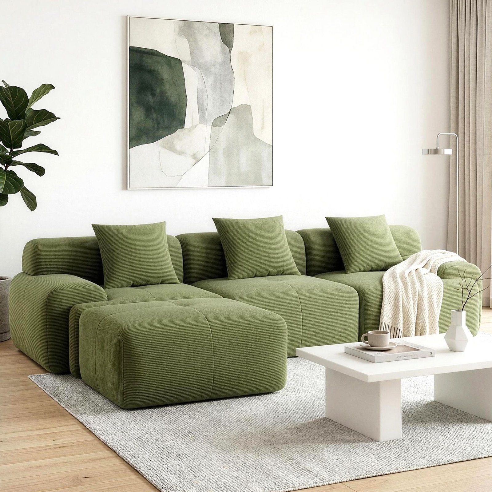 SBED-O-CDY-4S-GN-ABC-00 Artiss 300cm Modular Sofa Bed Comfort L-Shaped Sectional Boneless Couch Green - Image 1