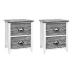 Artiss Bedside Table 2 Drawers Vintage X2 - THYME Grey - Image 8