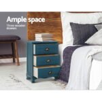 Artiss 2x Bedside Table 3 Drawers Vintage - THYME Blue - Image 5