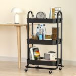 Artiss Storage Trolley Kitchen Cart 3 Tiers Rack Shelf Organiser Wheels Black - Image 7