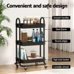 Artiss Storage Trolley Kitchen Cart 3 Tiers Rack Shelf Organiser Wheels Black - Image 5
