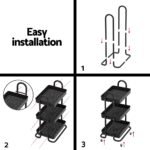 Artiss Storage Trolley Kitchen Cart 3 Tiers Rack Shelf Organiser Wheels Black - Image 6