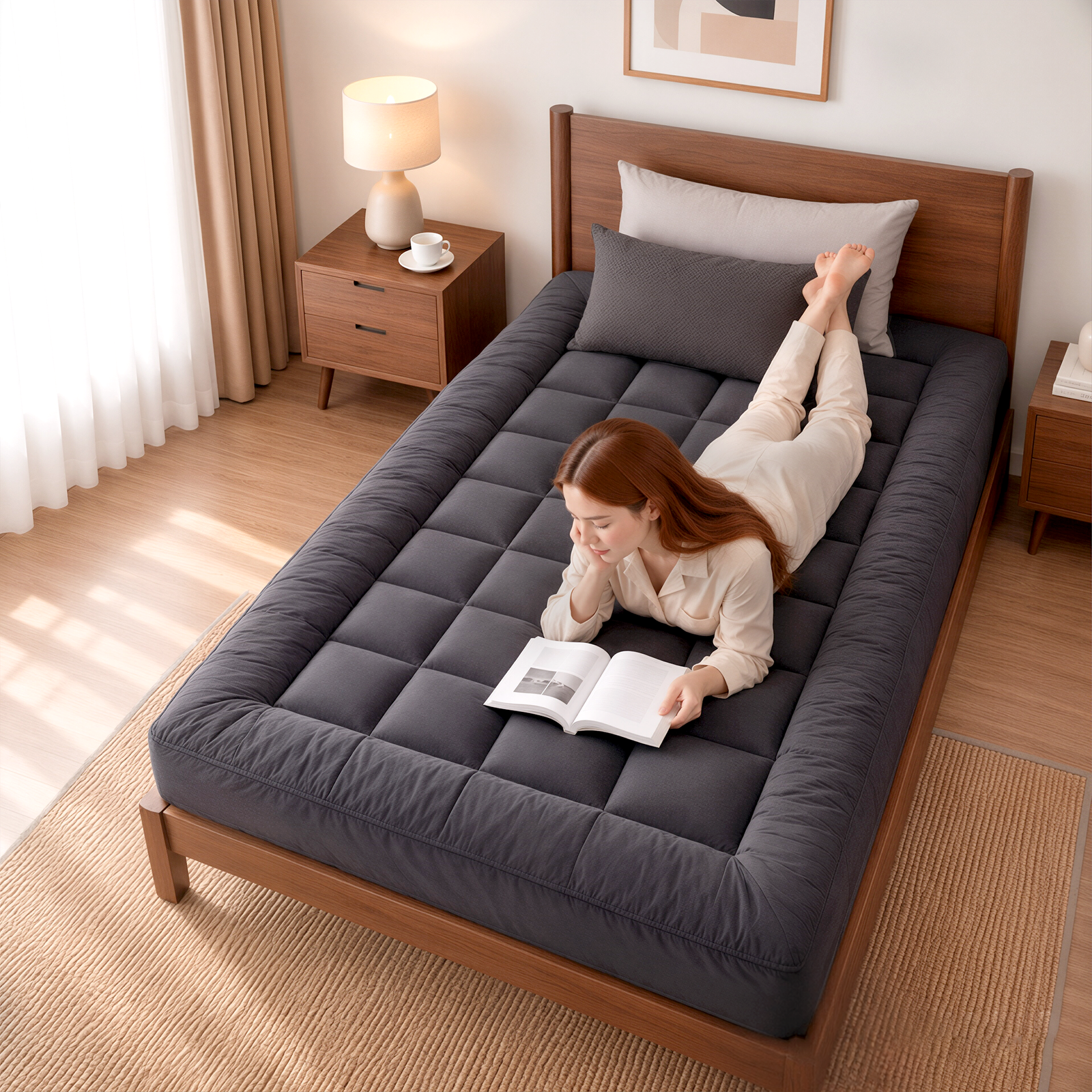 TOPPER-CHAR-KS-00 Giselle Bedding Bamboo Charcoal Filling Pillowtop Topper 1000GSM 5cm Thick Pillowtop Pad for Back Pain Relief Washable with 45cm Deep Pocket King Single - Image 1