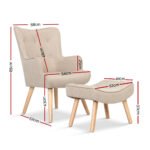 Artiss Armchair Set with Ottoman Beige Lansar - Image 2
