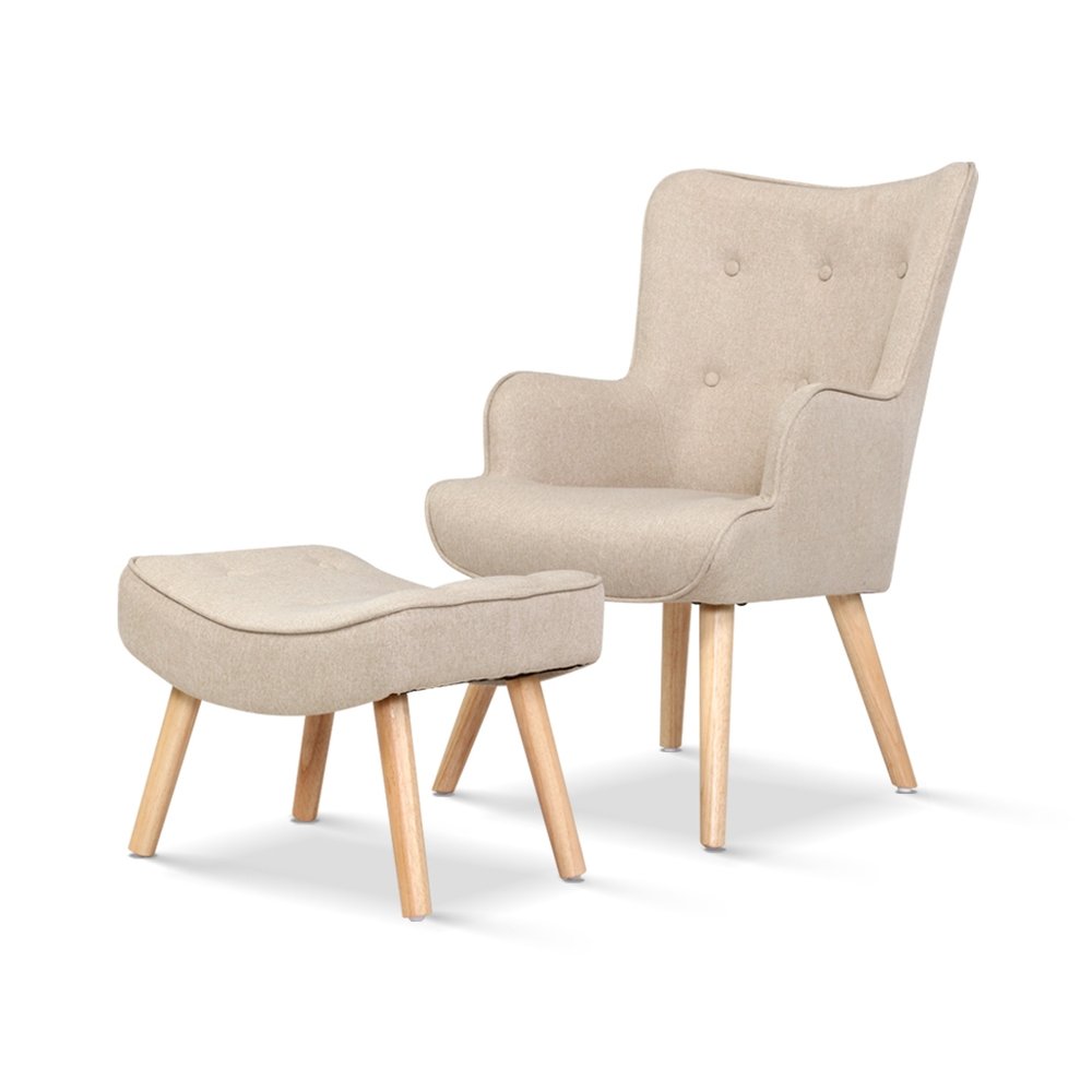UPHO-B-ARM05STO-BG-202502281214-07 Artiss Armchair Set with Ottoman Beige Lansar - Image 1