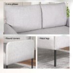 Artiss Armchair 2-Seater Sofa Pillow Linen Grey - Image 5