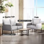 Artiss Armchair 2-Seater Sofa Pillow Linen Grey - Image 6