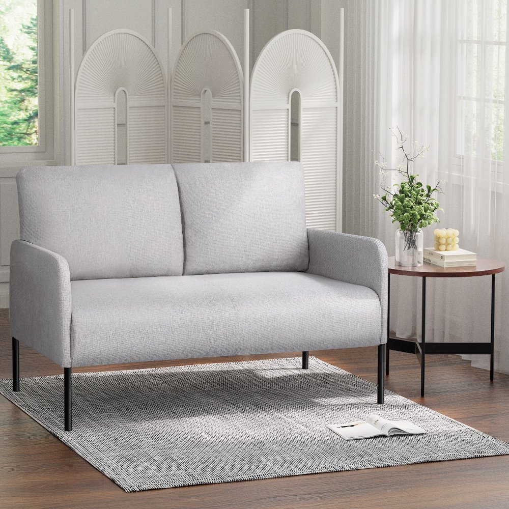 UPHO-B-ARM08-2S-FB-GY-145632-06 Artiss Armchair 2-Seater Sofa Pillow Linen Grey - Image 1