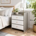 HYGGO Bedside Table Drawer Nightstand Light Gray Wood Grain 3 Drawers Wooden Knobs - Image 2