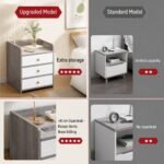 HYGGO Bedside Table Drawer Nightstand Light Gray Wood Grain 3 Drawers Wooden Knobs - Image 3