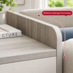 HYGGO Bedside Table Drawer Nightstand Light Gray Wood Grain 3 Drawers Wooden Knobs - Image 4