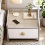 HYGGO Bedside Table Drawer Nightstand Light Gray Wood Grain 3 Drawers Wooden Knobs - Image 7