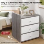 HYGGO Bedside Table Drawer Nightstand Light Gray Wood Grain 3 Drawers Wooden Knobs - Image 10