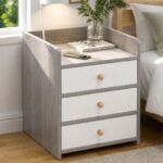 HYGGO Bedside Table Drawer Nightstand Light Gray Wood Grain 3 Drawers Wooden Knobs - Image 11