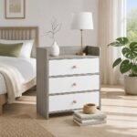 HYGGO Bedside Table Drawer Nightstand Light Gray Wood Grain 3 Drawers Wooden Knobs - Image 12