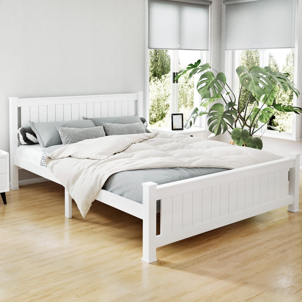 WBED-D-004Q-153-AB-15487-00 Artiss Bed Frame Queen Size Wooden White RIO - Image 1