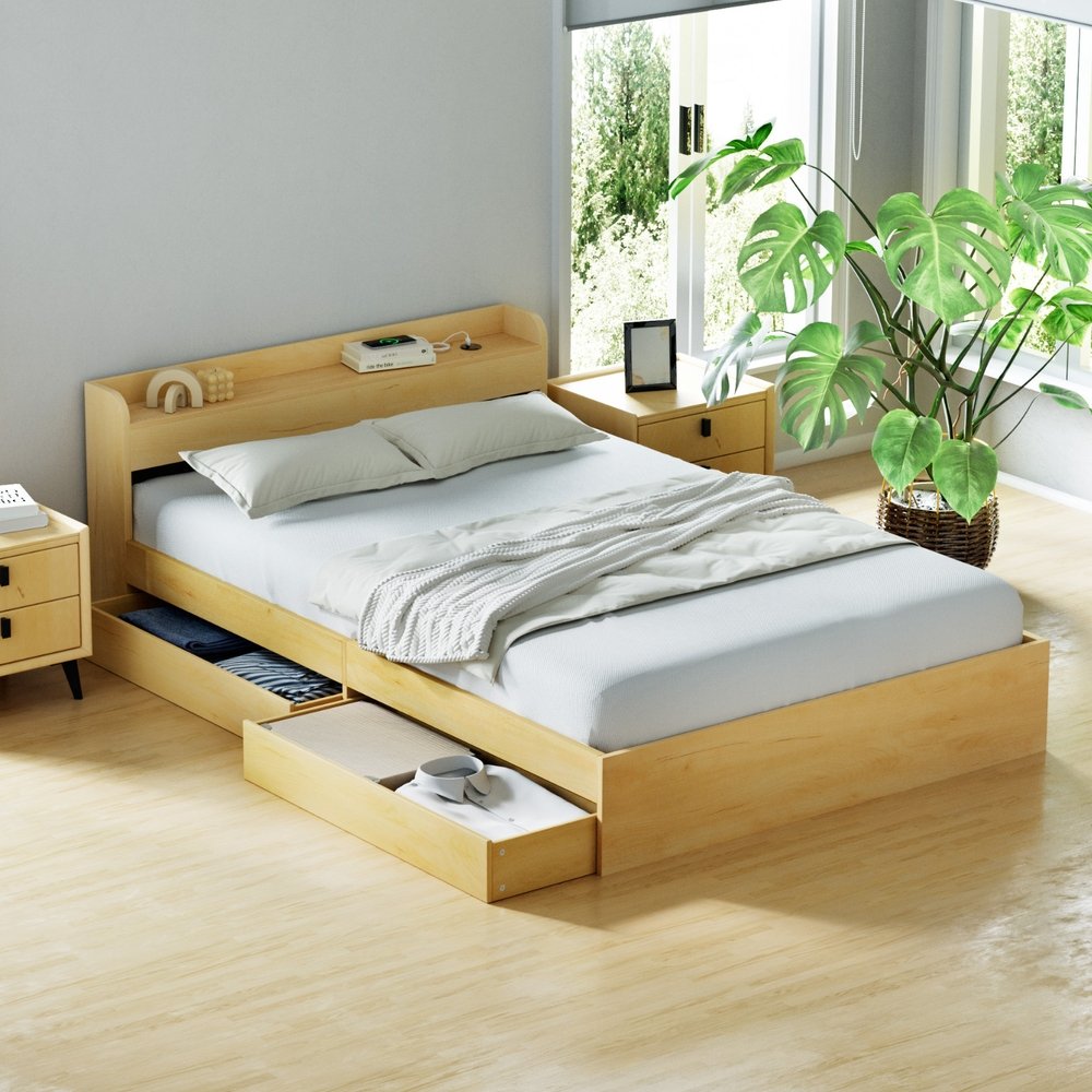 WBED-F-AURA-D-WD-ABC-202504041348-06 Artiss Bed Frame Double Size with Charging Ports and 2 Drawers AURA - Image 1