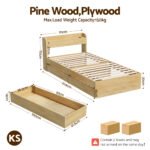 Artiss King Single Bed Frame with 2 Drawers Platform Bed with Headboard Bed Base with USB Ports Natural - Image 2