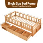 Artiss Kids Single Bed Frame with 3 Storage Drawer Montessori Bed for Toddler Natural - Image 2