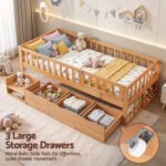 Artiss Kids Single Bed Frame with 3 Storage Drawer Montessori Bed for Toddler Natural - Image 5