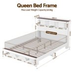 Artiss Queen Bed Frame with Storage Bookcase Headboard and Footboard White Wooden Platform Bed with Charging Station and Led Light Bedroom Furniture - Image 2