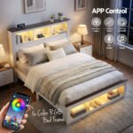 Artiss Queen Bed Frame with Storage Bookcase Headboard and Footboard White Wooden Platform Bed with Charging Station and Led Light Bedroom Furniture - Image 6