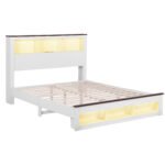 Artiss Queen Bed Frame with Storage Bookcase Headboard and Footboard White Wooden Platform Bed with Charging Station and Led Light Bedroom Furniture - Image 9
