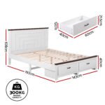 Artiss Double Wooden Bed Frame with 2 Drawer Platform Bed with 108cm Solid High Headboard White Bed Base for Bedroom Easy Assembly - Image 2