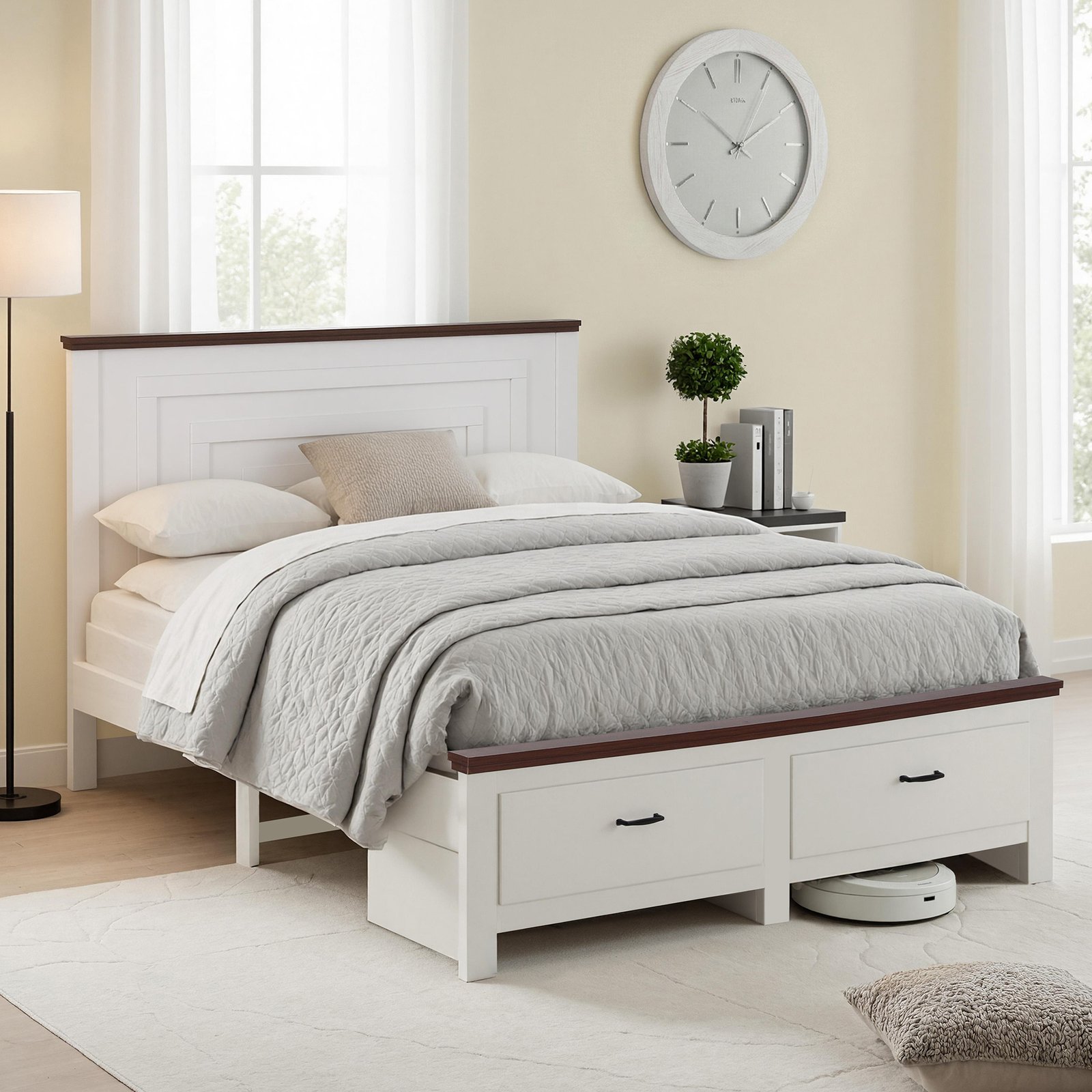 WBED-F-RAWDO-Q-WH-ABC-202601221824-00 Artiss Queen Wooden Bed Frame with 2 Drawer Platform Bed with 108cm Solid High Headboard White Bed Base for Bedroom Easy Assembly - Image 1