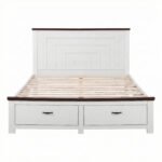 Artiss Queen Wooden Bed Frame with 2 Drawer Platform Bed with 108cm Solid High Headboard White Bed Base for Bedroom Easy Assembly - Image 3