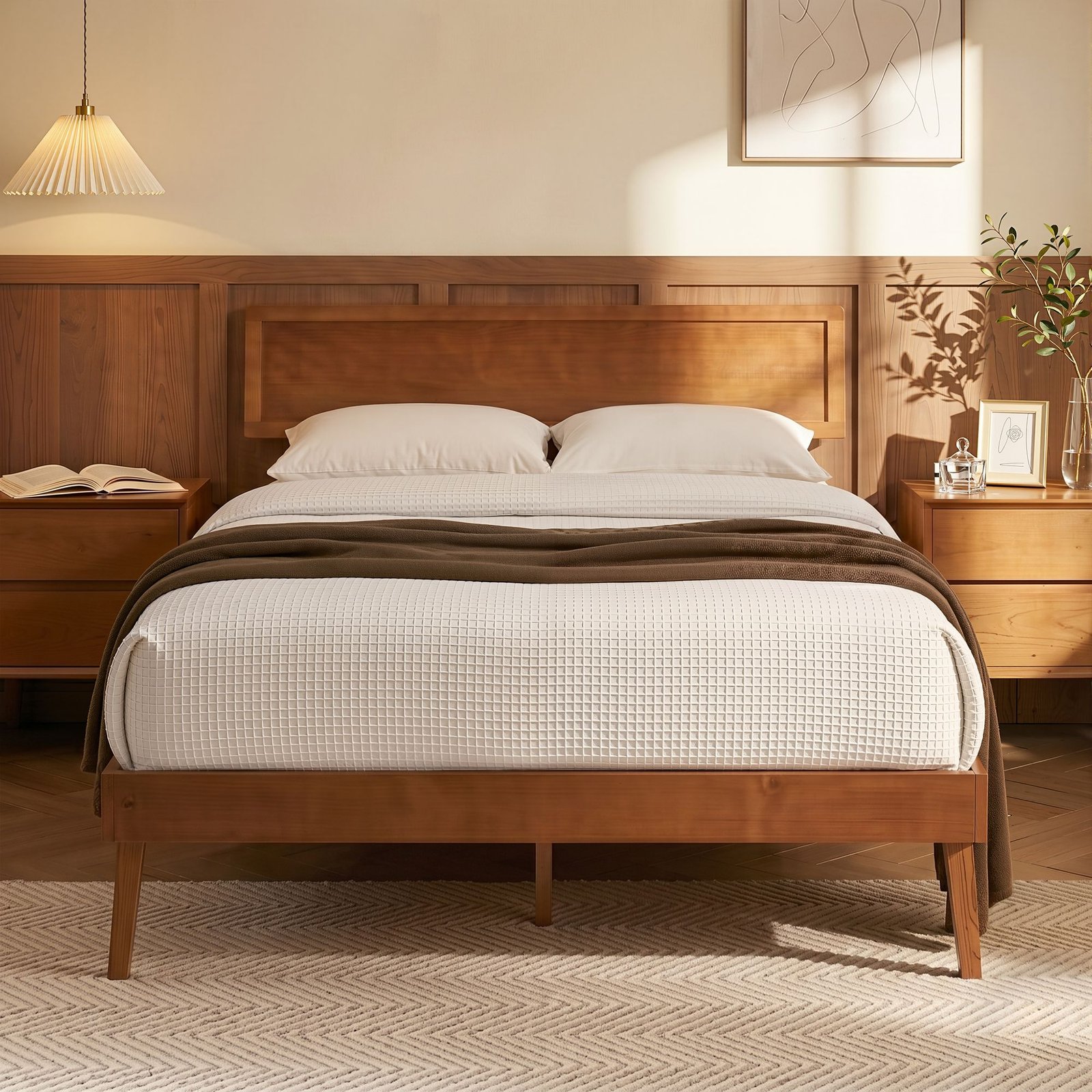 WBED-SPLAY-Q-WAL-AB-00 Artiss Bed Frame Queen Size Wooden Bed Base Walnut SPLAY - Image 1