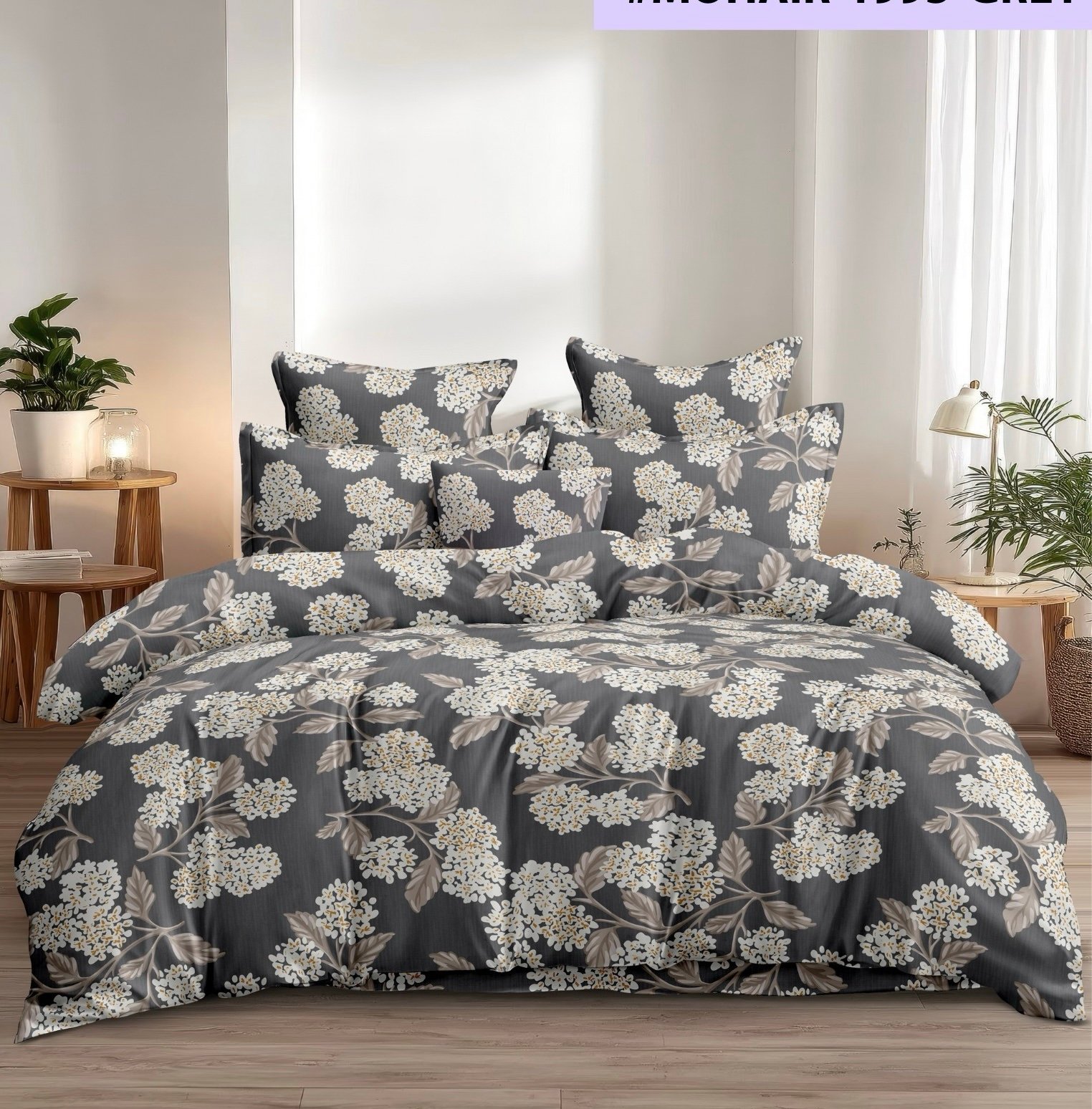 a3025aa7-7657-4b85-8fec-77ef9b18badc Grey Floral Comforter Set – 4 Piece - Image 1