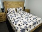 Floral Print Cotton Flat Bedsheet with Pillowcases – Blue, Black & White