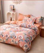 Pastel Floral Print Cotton Flat Bedsheet with Pillowcases – Peach, Blue & Cream - Image 3