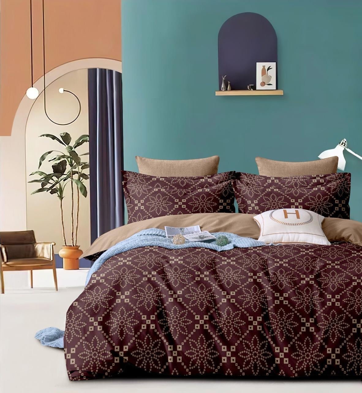 ea258cd4-ec48-4796-b072-565e5594ec2a Valentine 6pc Super King Geometric Bedding Set – Burgundy - Image 1